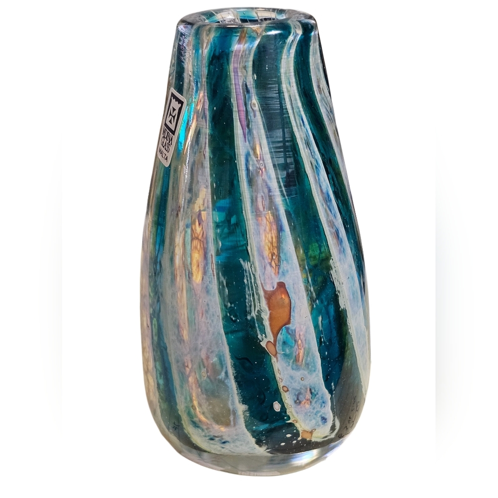 Mdnia Glass Malta Vase Vtg MCM Colorful Decorative Art Desk Paperweight Bottle